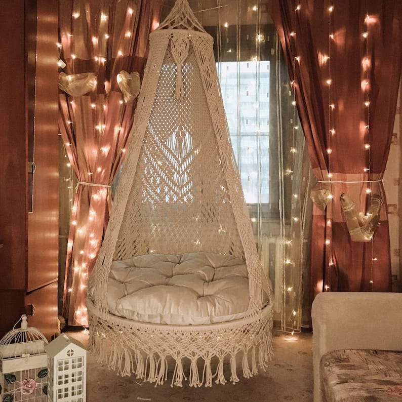 Macrame Swing For Terrace 72 inches x 35 inches - Leechoo